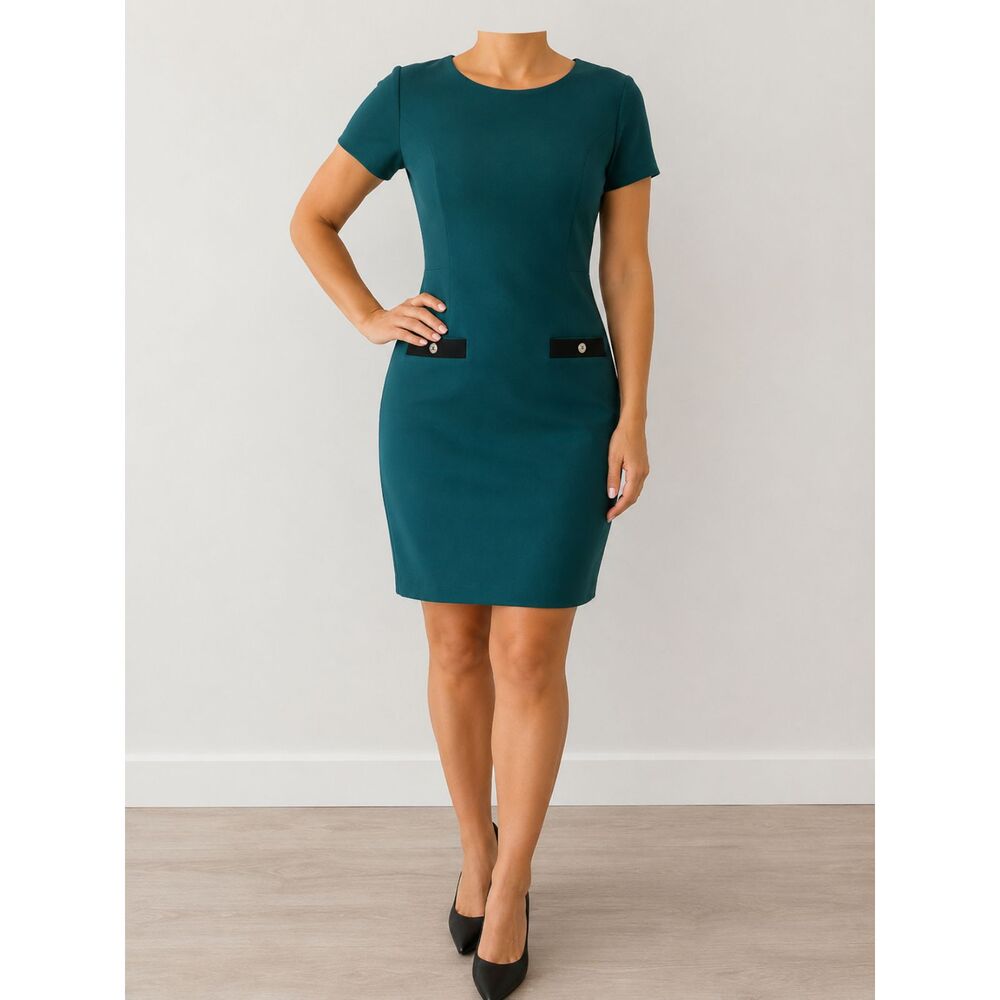 Tommy Hilfiger Green Sheath Dress Size 14 Short Sleeve Career Office Midi Dress